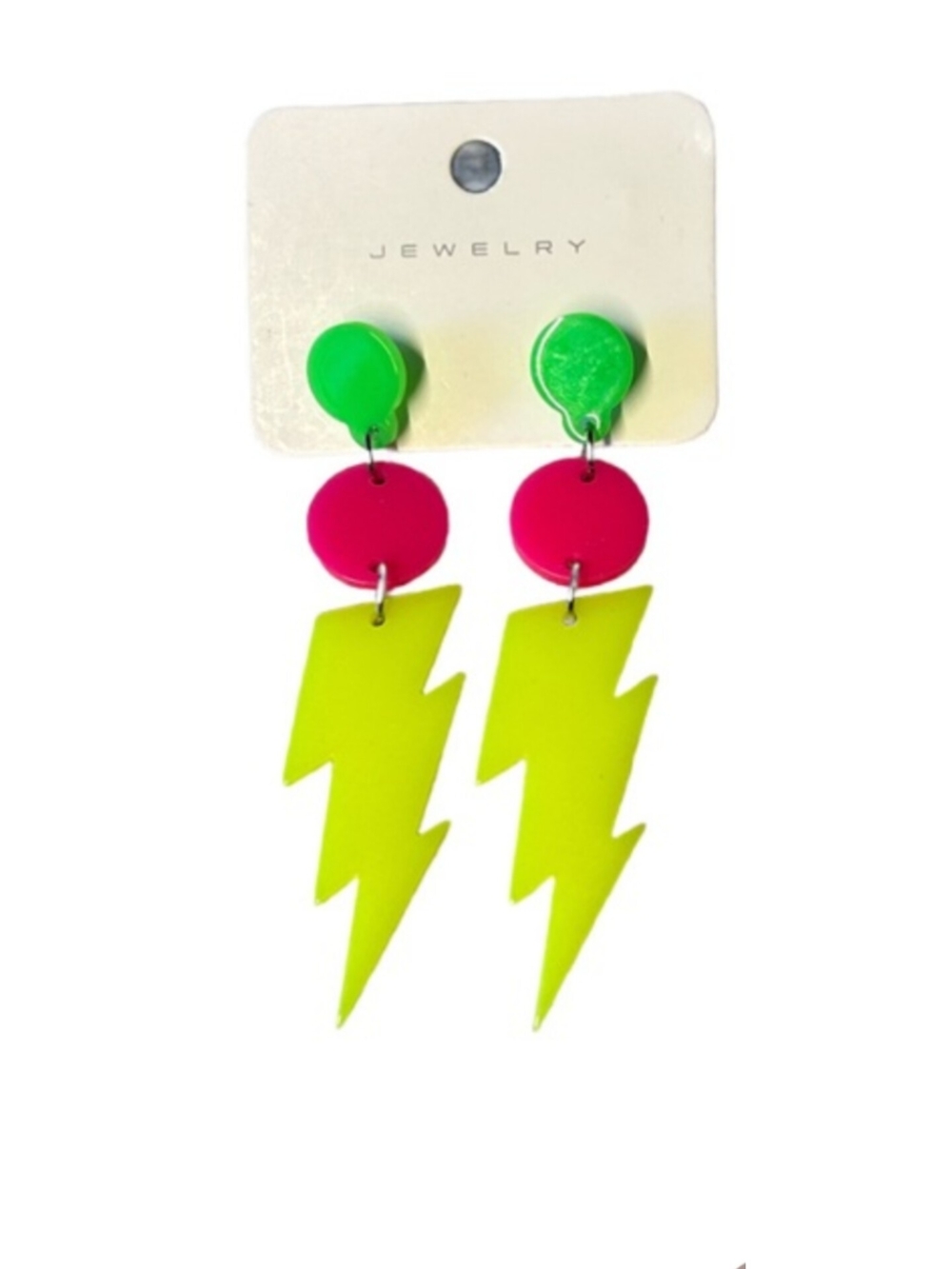 Neon Green & Hot Pink Lightning Bolt Drop Earrings - Post Backing